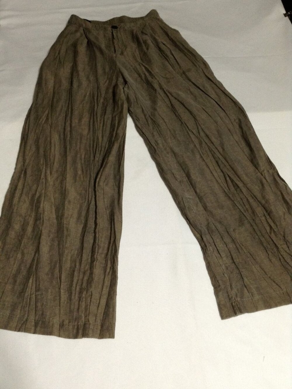 Carlotta Linen Blend Wide Leg Pants Women S Brown Taupe Pleated Elastic Waist